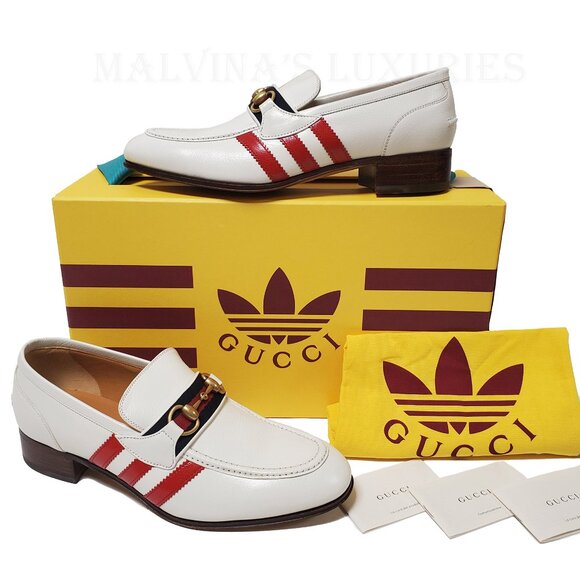 GUCCI SHOES ADIDAS TRIO STRIPE TREFOIL WHITE WEB HORSEBIT LOAFER sz 7.5 8 - Picture 4 of 15